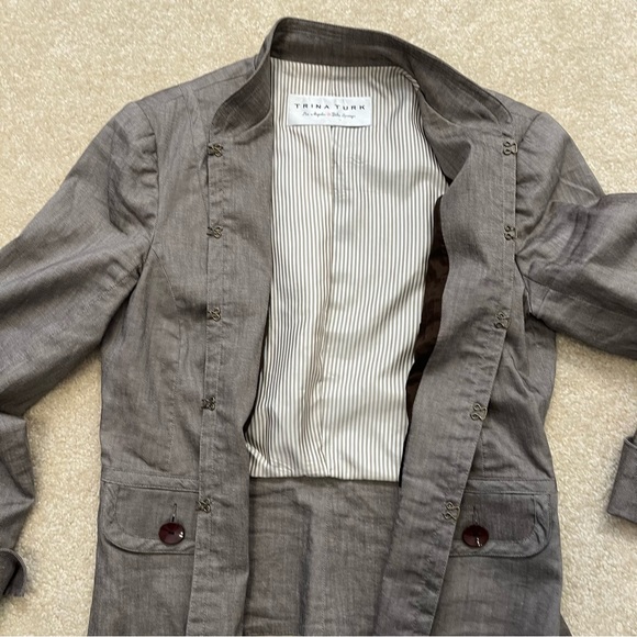 Trina Turk Blazer Jacket Womens M Gray Lined Linen Blend Hook and Eye Closure - Picture 6 of 8